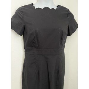 ESHAKTI Dress Sz 12 L Black Poplin Cotton Fit Flare Retro Classic Scalloped Neck